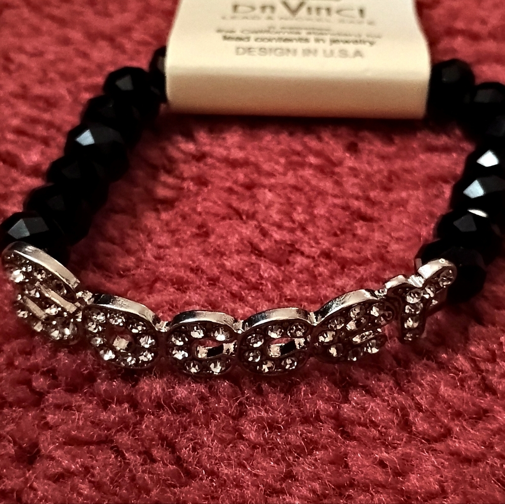 DaVinci Black Beaded "Soccer" Bracelet with Sparkling Silver Details - Picture 3 of 3